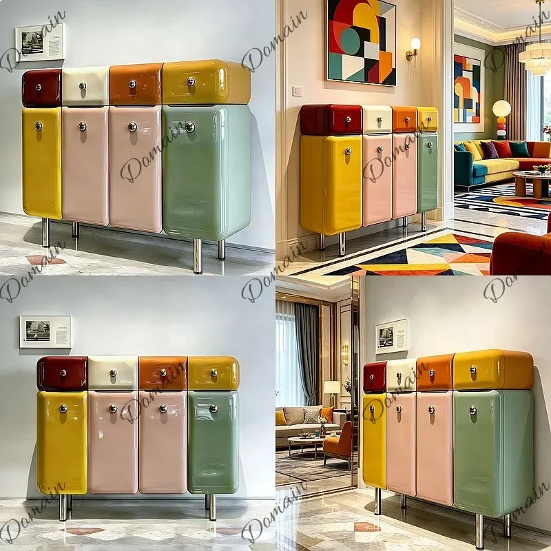 X80 Multicolor Dopamine Art Geometric Shoe Cabinet Memphis Creative Storage Cabinet Pop Entryway Hall Tree Living Room Decor