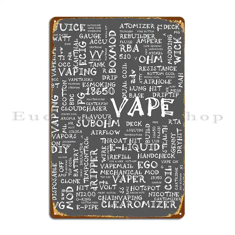 Vape Design Wordcloud علامة معدنية بيضاء جدار ديكور اللوحات مضحك المرآب تصميم تين تسجيل ملصق #1