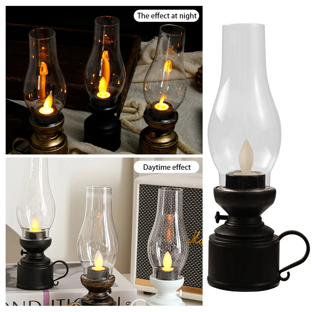 Retro Luminous Kerosenes Lamp Battery Operated Vintage Bedroom Kerosenes Lamp For Shelf Decor，LED Light Tabletop Decoration