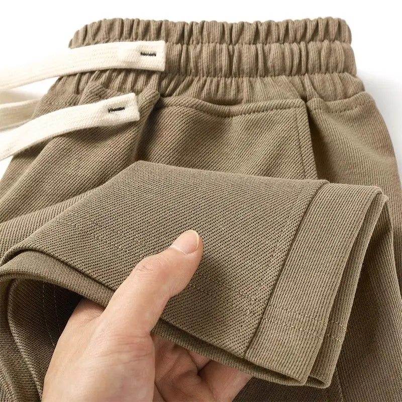 

American Casual Khaki Color 260G Heavyweight Diagonal Men's And Women's Loose Five-Quarter Pants Comfortable Straight Leg Sum...