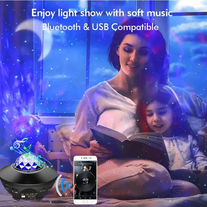 Starry Projector Galaxy Night Light Sky Ocean Wave Music Nebula Cloud Ceiling Lamp Projection Night Light Birthday Party Decors