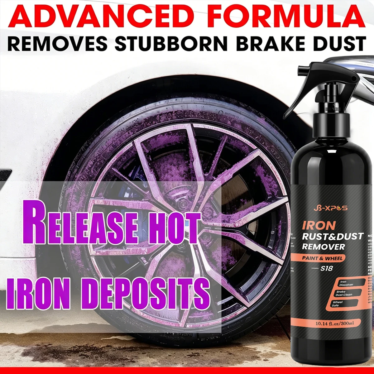 JB‑XPOS Iron Rust&Dust Remover Spray Iron Dissolver Brake Dust Clean Wheel Safe Paint Rim Care YT0208