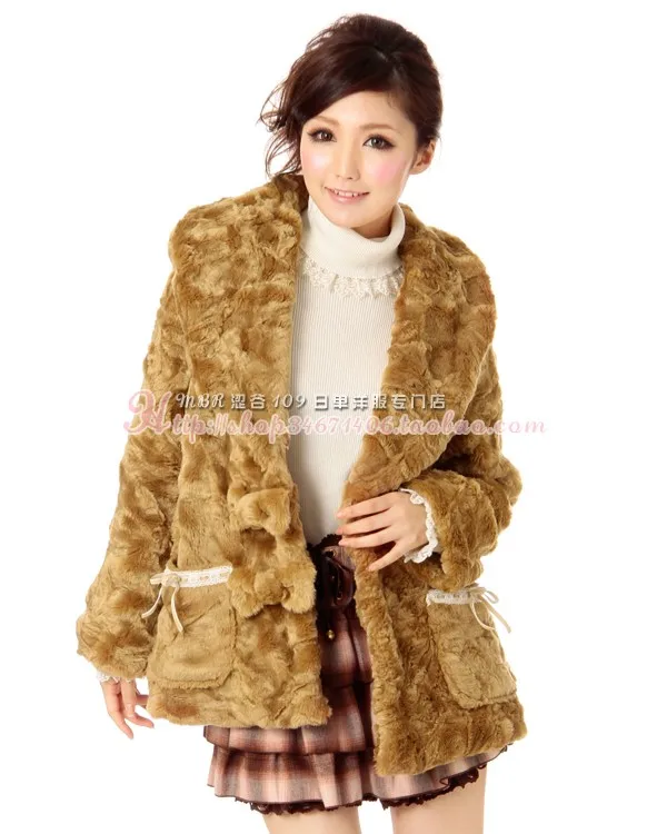 Velvet Ribbon Bow Fur Coat, Grosso, Laço, Veludo, Inverno, Vendas, Japão, Liz Lisa