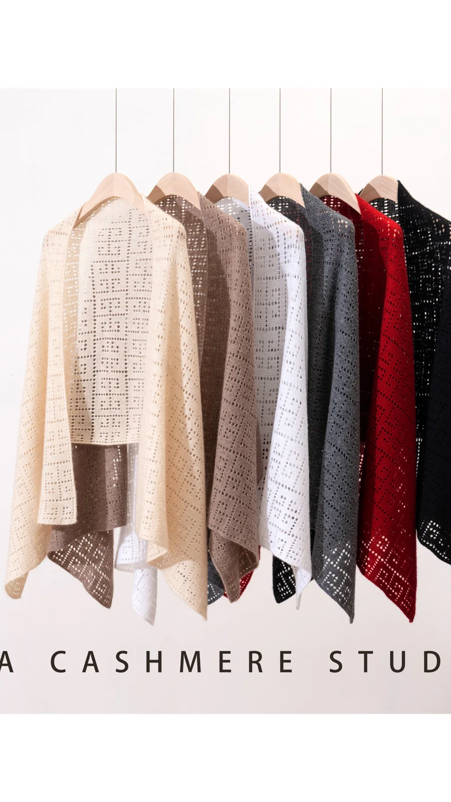 35% Cashmere Blend Hollow Out Shawl, Lightweight Open Knit Versatile Wrap for Women, Spring Summer Casual Office Cardigan Scar