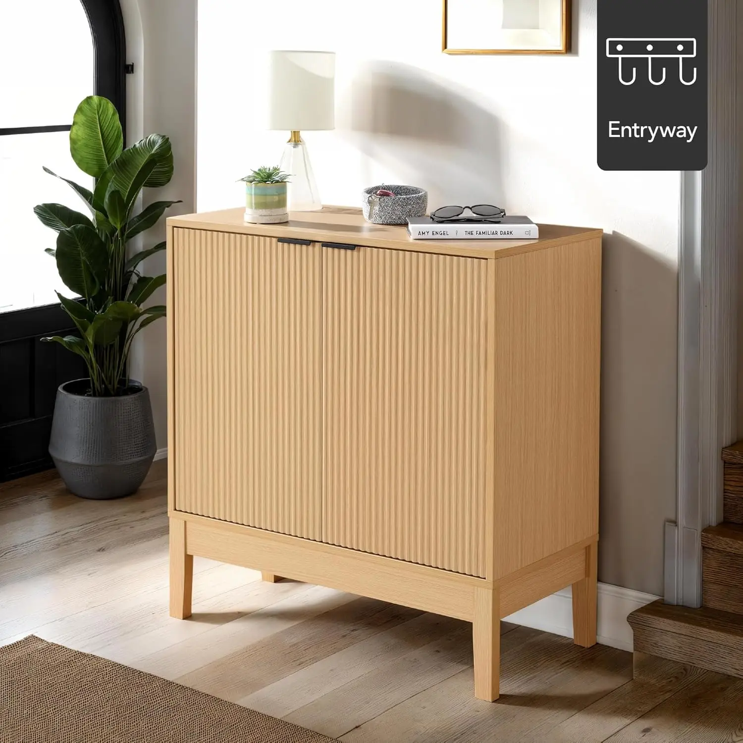 2-Door ern Storage Cabinet, Buet, Sideboard, Media Cabinet, Cupboard, Entryway Accent Table, Bookcase w/Reeded Panels and Adjust image 2