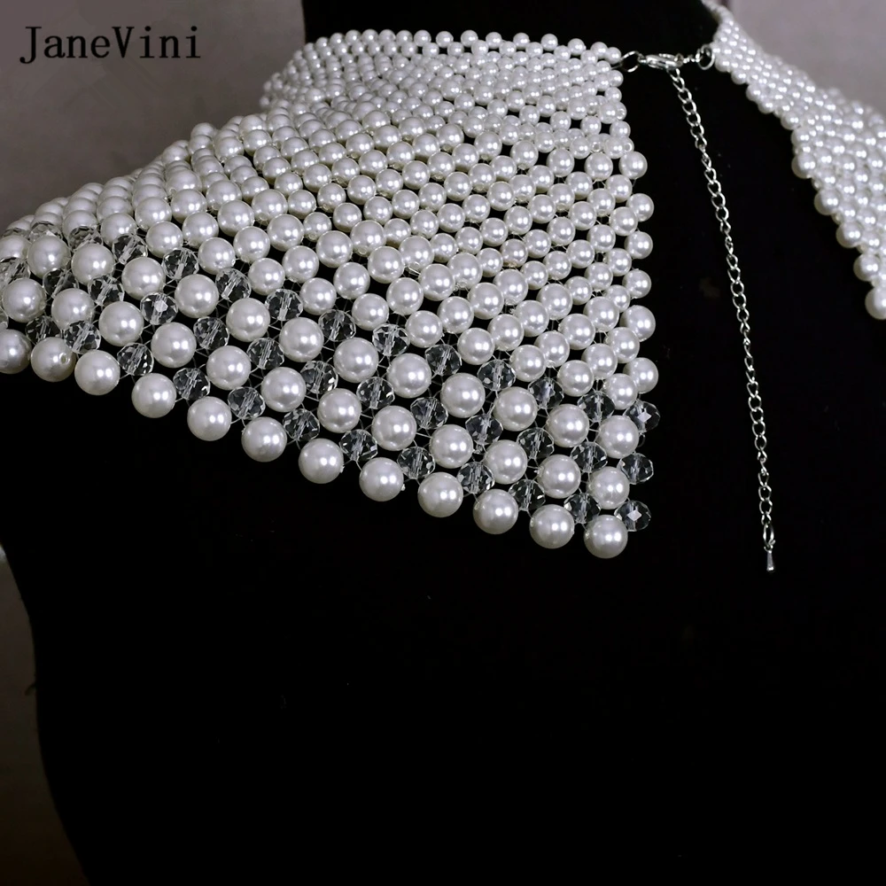 JaneVini Vintage Dubai Arabia Bridal Shoulder Necklace Fashion Body Chain Pearls Beaded Women Layered Choker Wedding Accessories