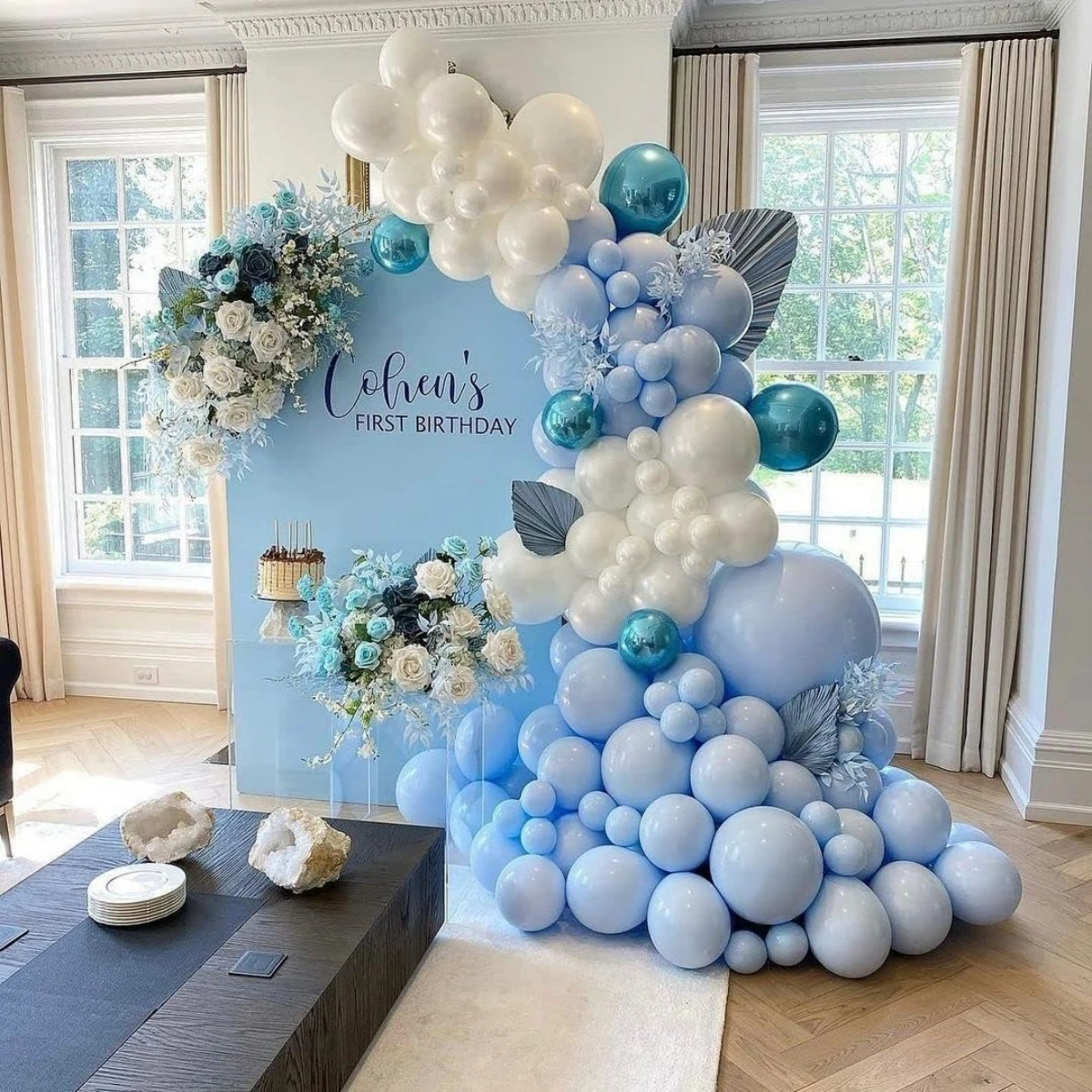 146pcs Blue white balloon arch set, different sizes balloon birthday,gender,wedding ball bridal shower anniversary decoration