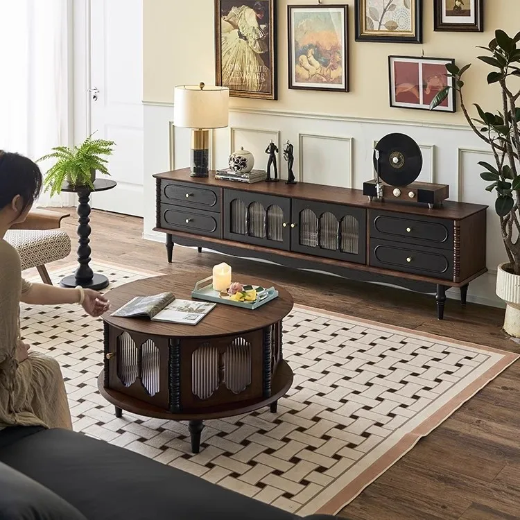 Small apartment retro audio-visual cabinet, coffee table, combination living room, second-hand floor-to-ceiling locker