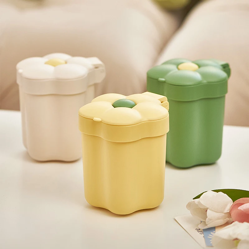 Mini Desktop Waste Bin Creative Cute Flower Trash Can Plastic Storage Bucket Garbage Bin Household Trash Bin With Lid Dustbin