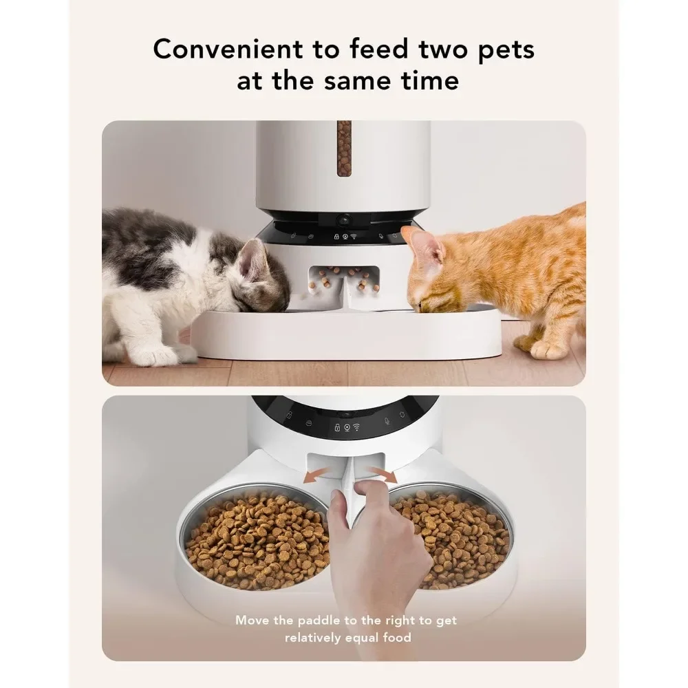 Stainless Steel Automatic Feeder of Cats Low Food & Motion Alerts Automatic Cat Feeder With 1080P HD Camera for 2 Cats Dual Tray