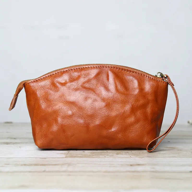 Genuine Top-Grain Leather Vegetable-Tanned Craft Large-Capacity Wallet, Cosmetic Bag, Phone Pouch and Clutch Bag, Unisex