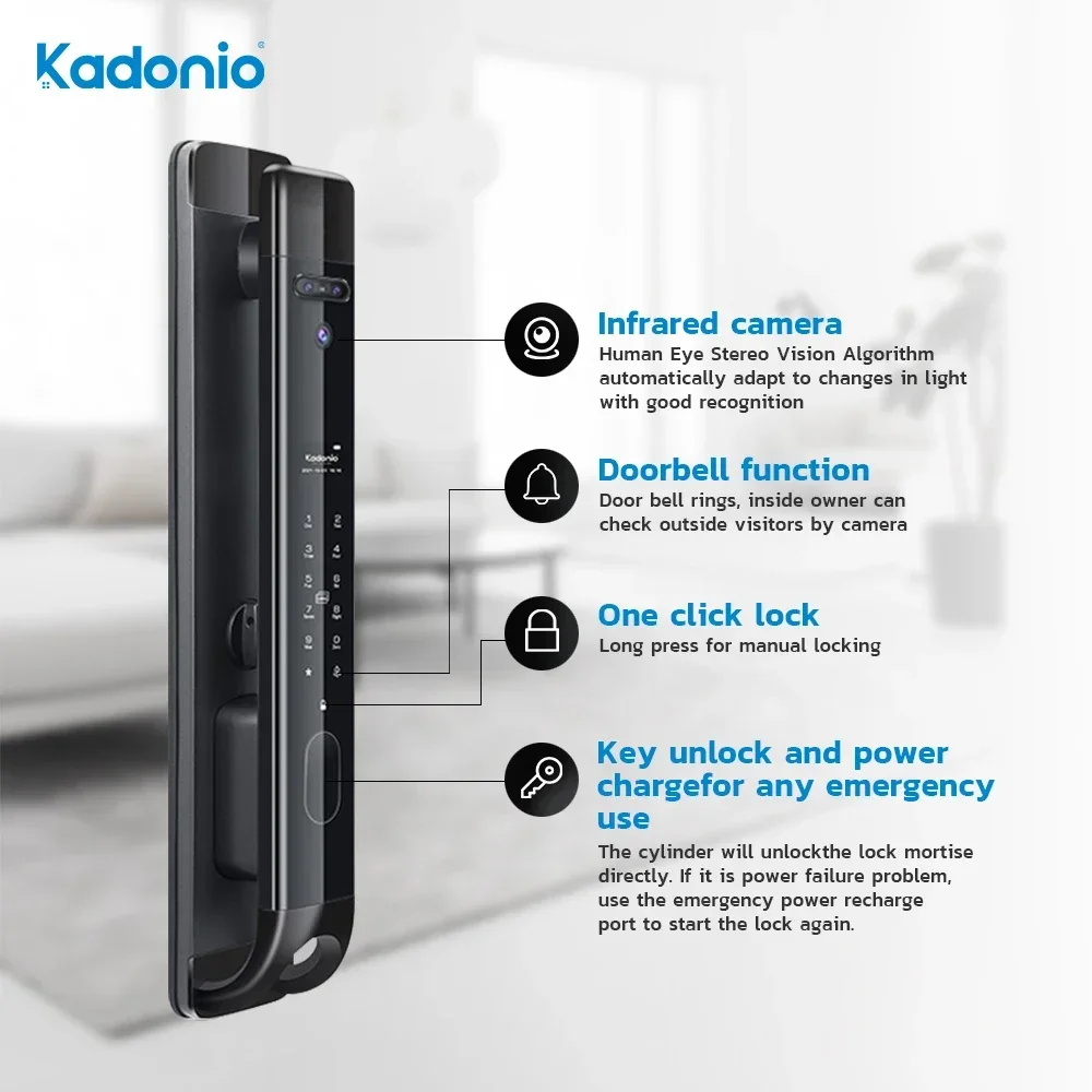 Kadonio Digital Hotel Grade Waterproof Tuya Lock Fingerprint NFC Unlock Smart Door Lock With Screen