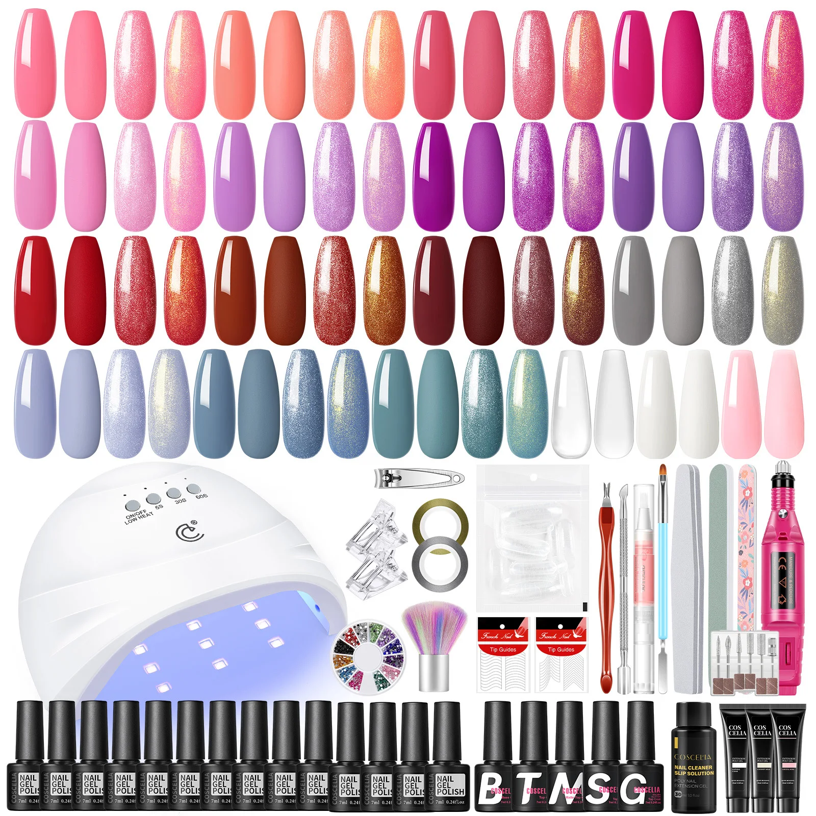 Coscelia Nail Starter Kit with 15PCS Nail Gel Polish and 3PCS Poly Extension Gel Nail Drill Machine Base Top Coat Nail Tools