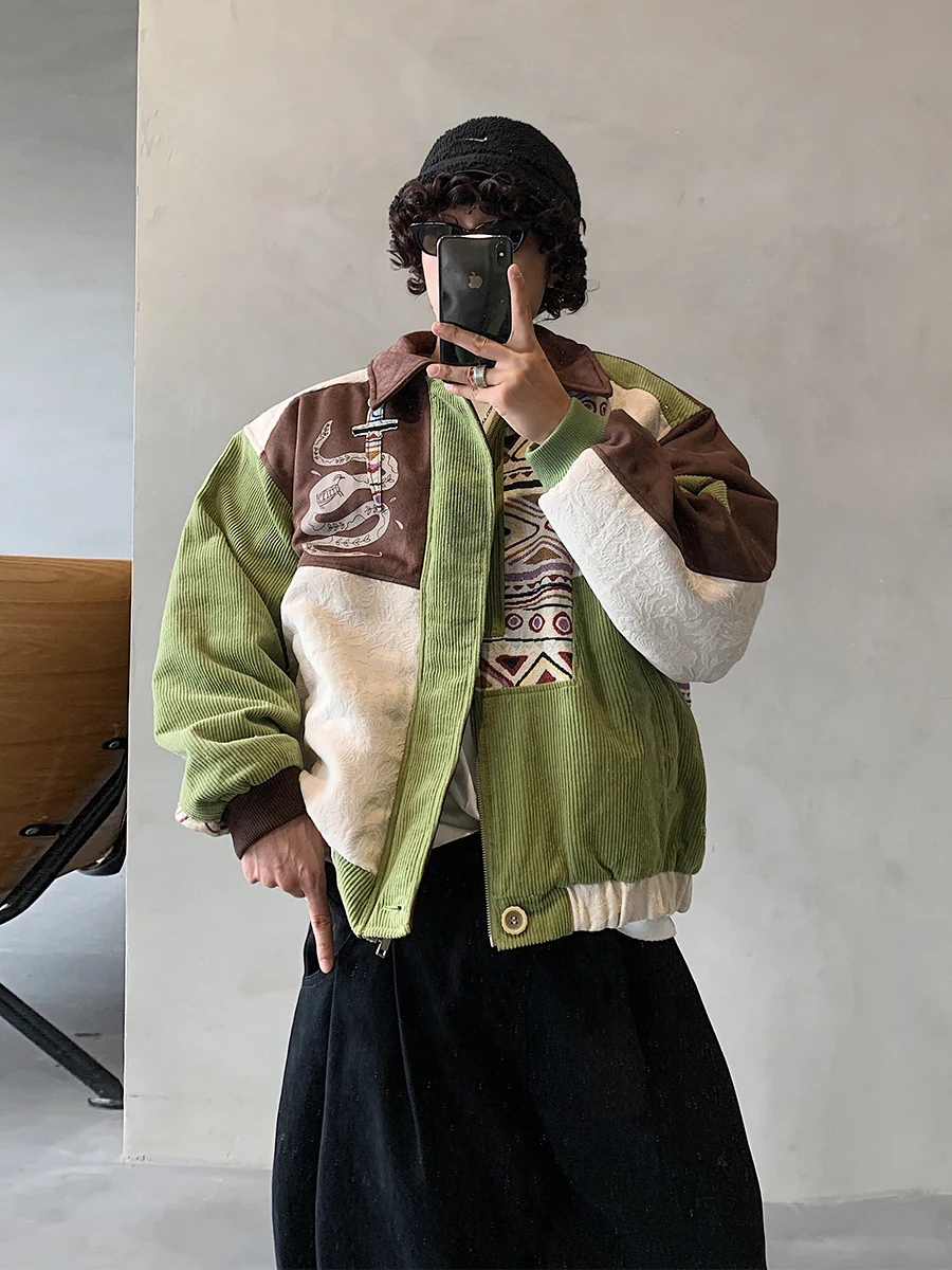 

XHZD Men's Retro American Ethnic Sle Corduroy Collar Jaet Loose Fit Cotton Coat Haome Suede Outerwear Winter Coat