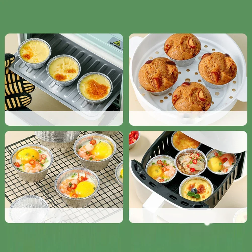 50Pcs Egg Tart Cup Disposable DIY Aluminum Foil Mini Oyster Tray Baking Mold Cake Puddings Tray Air Fryers BBQ Cooking Holder