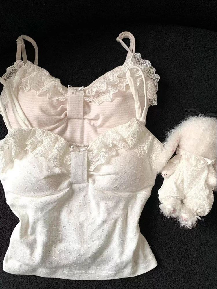 Harajuku Süße Rüschen-Tops für Damen Retro Japanischer Lolita Ärmelloser Oberteil Y2K Fairy Grunge Style Mädchen-Outfit