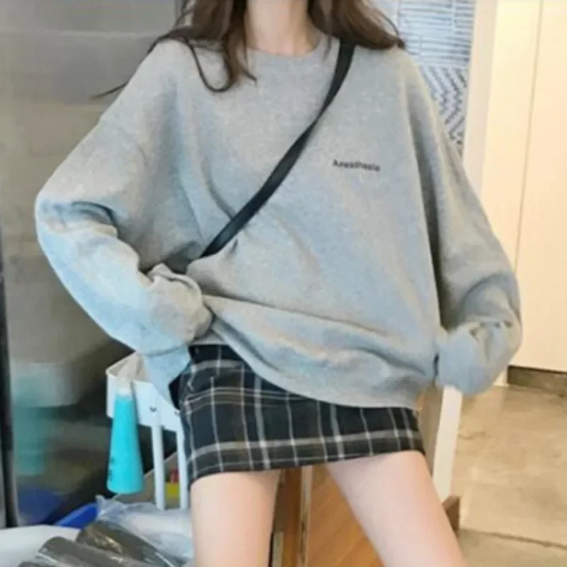 O-hals Hoodies Voor Vrouwen Geen Hoed Koreaanse Stijl Eenvoudige Lente Herfst Lange Mouw College Meisjes Ins Chic Brief Casual Cool Ulzzang