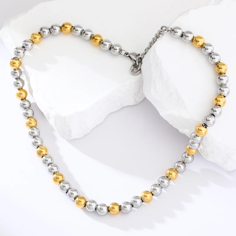 EILIECK 316L Stainless Steel Solid Beads Balls Necklace For Women Girl Fashion New Year Gift Collar Neck Chain Jewelry Set