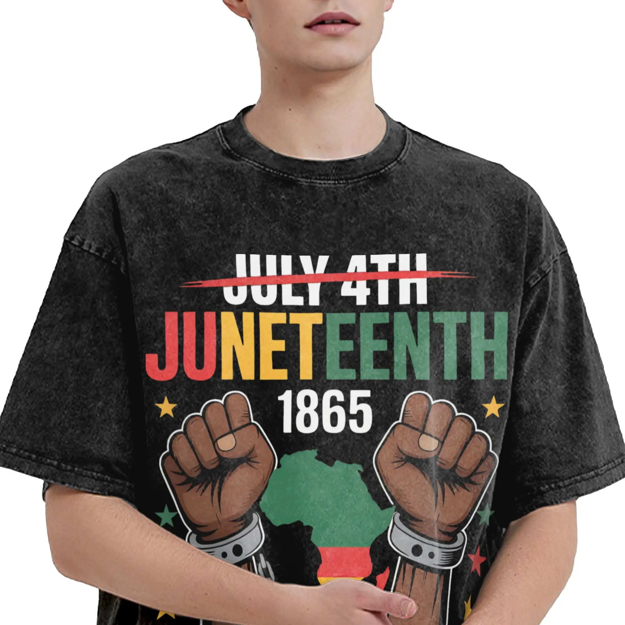 Juneteenth 1865 Rooted In Freedom Accessories Washed T Shirts Men Women Streetwear Hip Hop T-Shirt Summer  Tees Short Sleeve