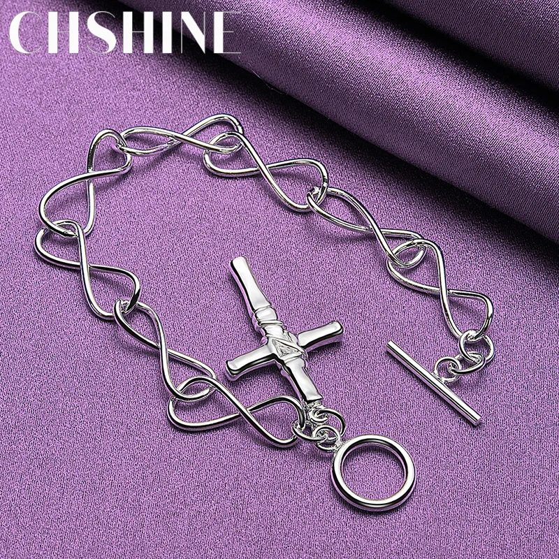 CHSHINE 925 Sterling Silver Cross Pendant Bracelet For Women 8-Word TO Chain Fashion Charm Jewelry