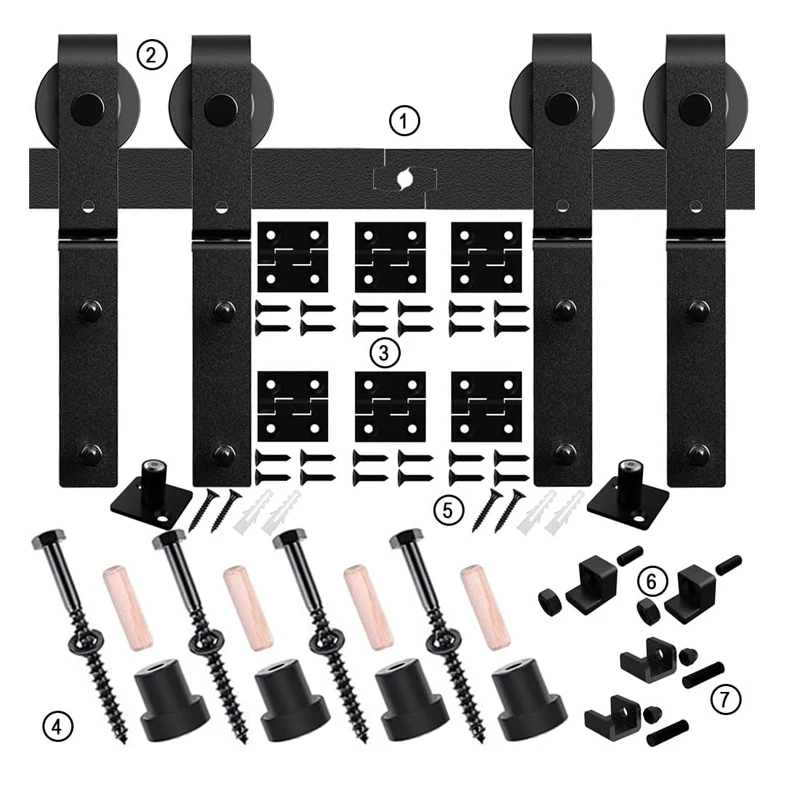 TSMST Kit di binari Hardware per porte da fienile scorrevoli Bi-pieghevoli per 4 porte, Kit Hardware per porte da fienile robusto e resistente, facile da Assemb