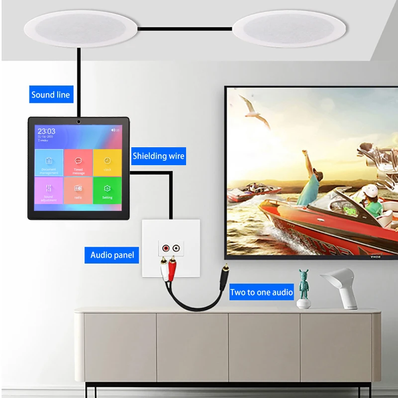 4inch Mini Smart Home Audio System Touch Screen Wireless Bluetooth Music Player FM Radio USB Ceiling Speaker In Wall Amplifier