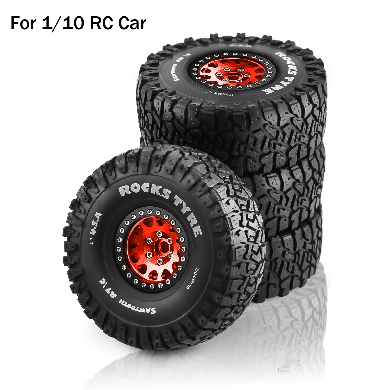 

4PCS 1.9 Inch Beadlock Wheel Rims & Rubber Tire for 1/10 RC Rock Crawler Axial SCX10 RR10 AX10 Wraith 90048 90018 KM2