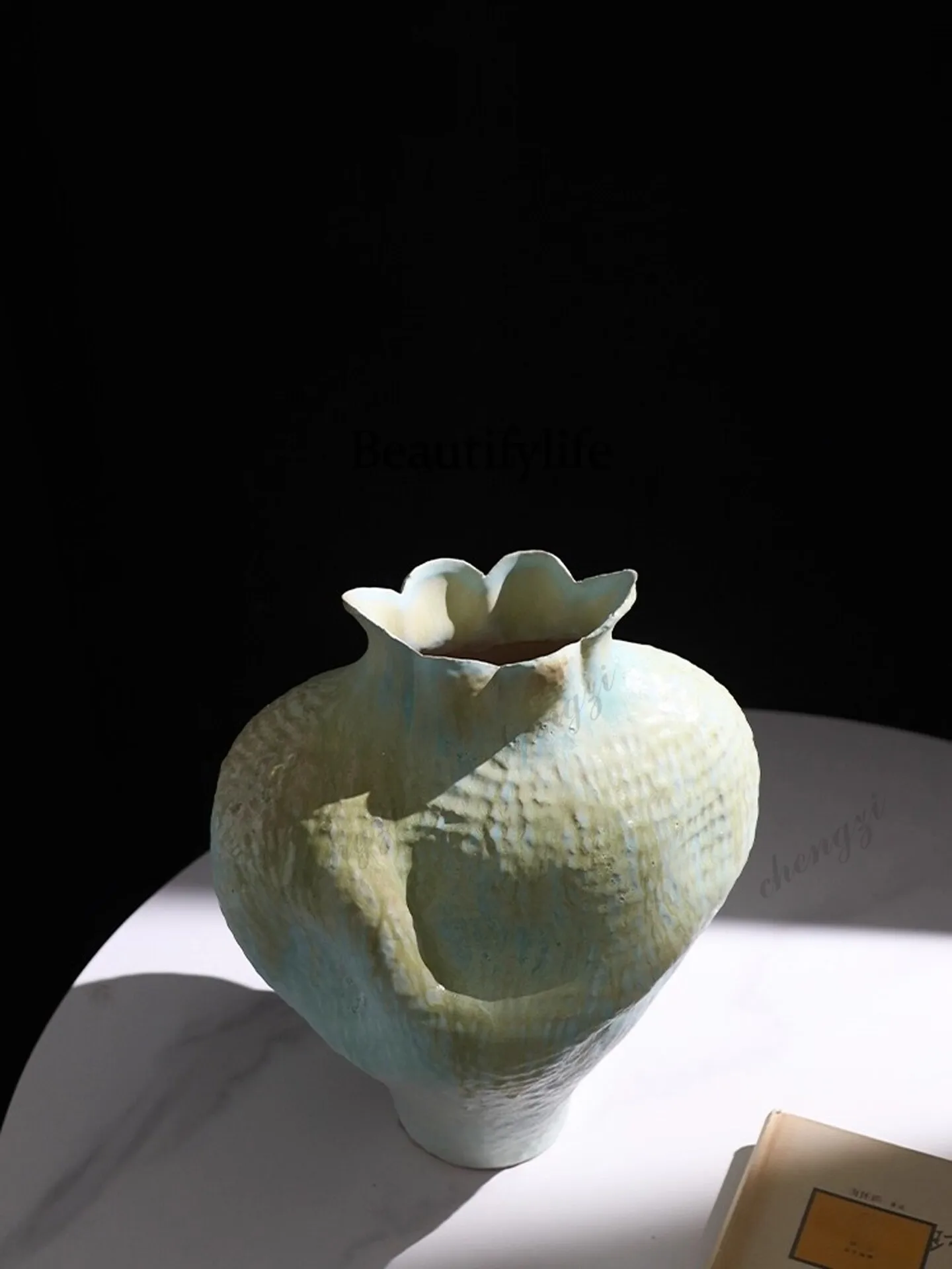 Wabi Sansan wind ceramic vase ornament Jingdezhen porcelain light luxury high-end living room floor dried flowers