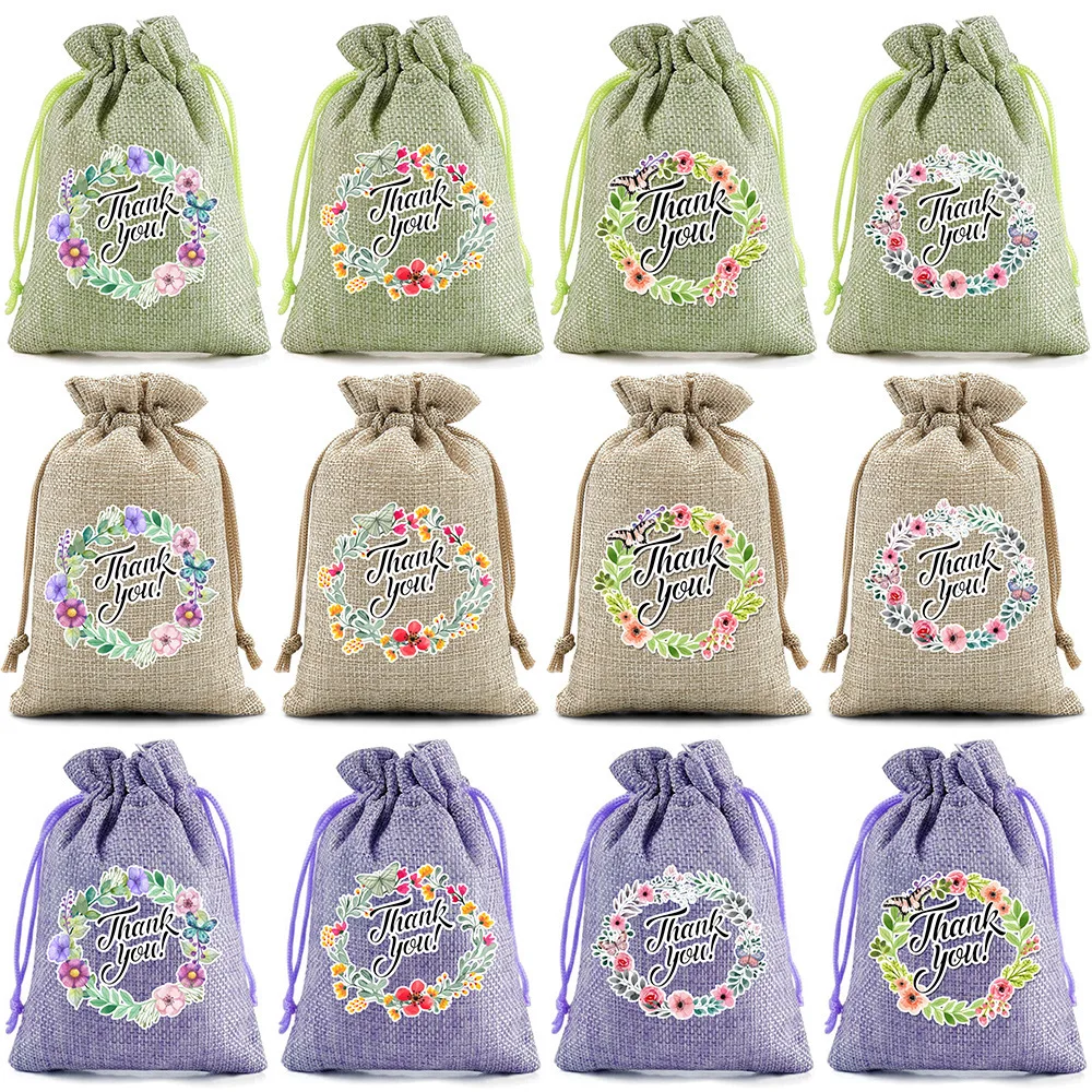 

36pcs/lot 10*14cm Thank You Drawstring Bags Burlap Pouches Thanksgiving Day Wedding Party Gift Packaging Bag