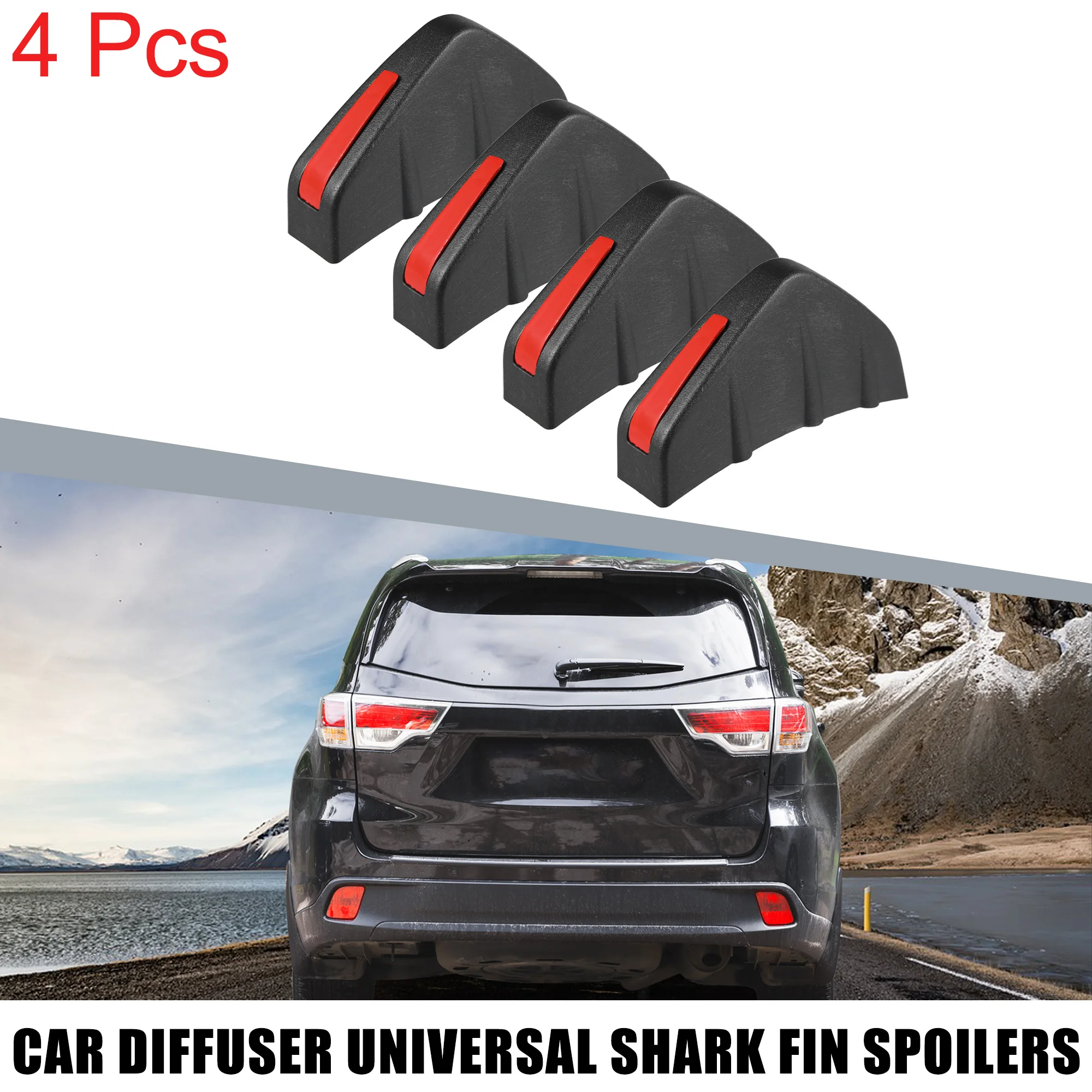 

UXCELL 4pcs Car Diffuser Universal Shark Fin Spoilers Rear Spoiler Wing Diffuser Trim Bumper Lip Decoration for Car Vehicle