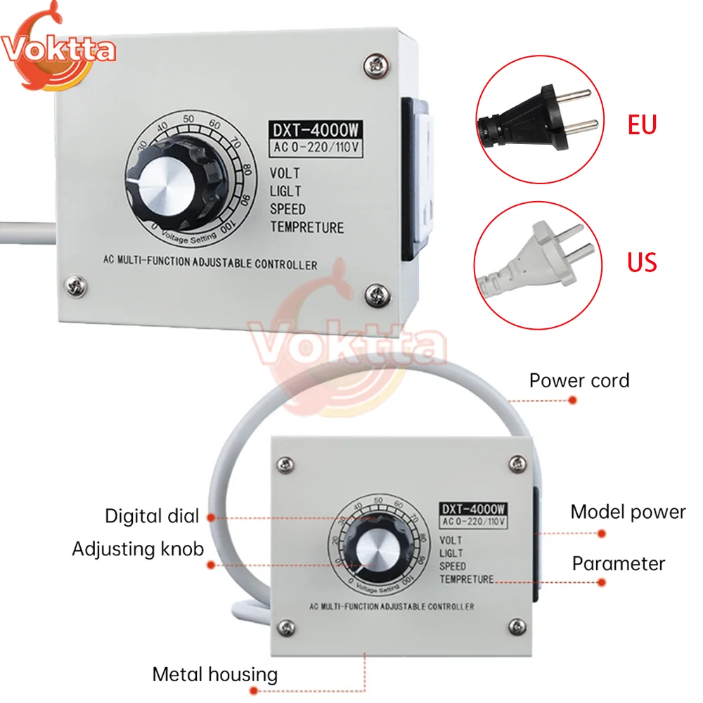 

4000W Voltage Controller Stepless Variable Speed Voltage Regulator Adjustable SCR Dimmer Temperature Voltage Regulation AC 220V