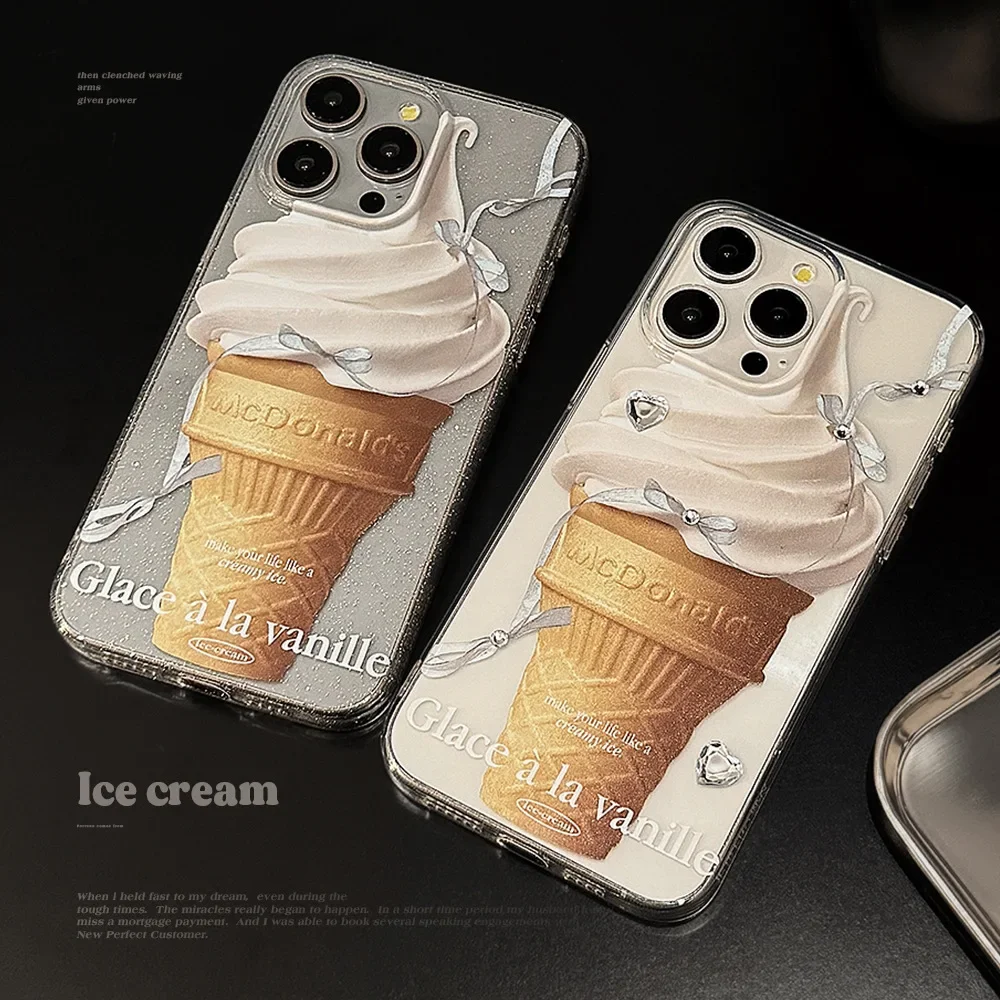 Simple Style Summer Vanilla Ice Cream Phone Case for IPhone16 15 14 12 13 11 Pro ProMax Plus X XR Shockproof Phone Cover