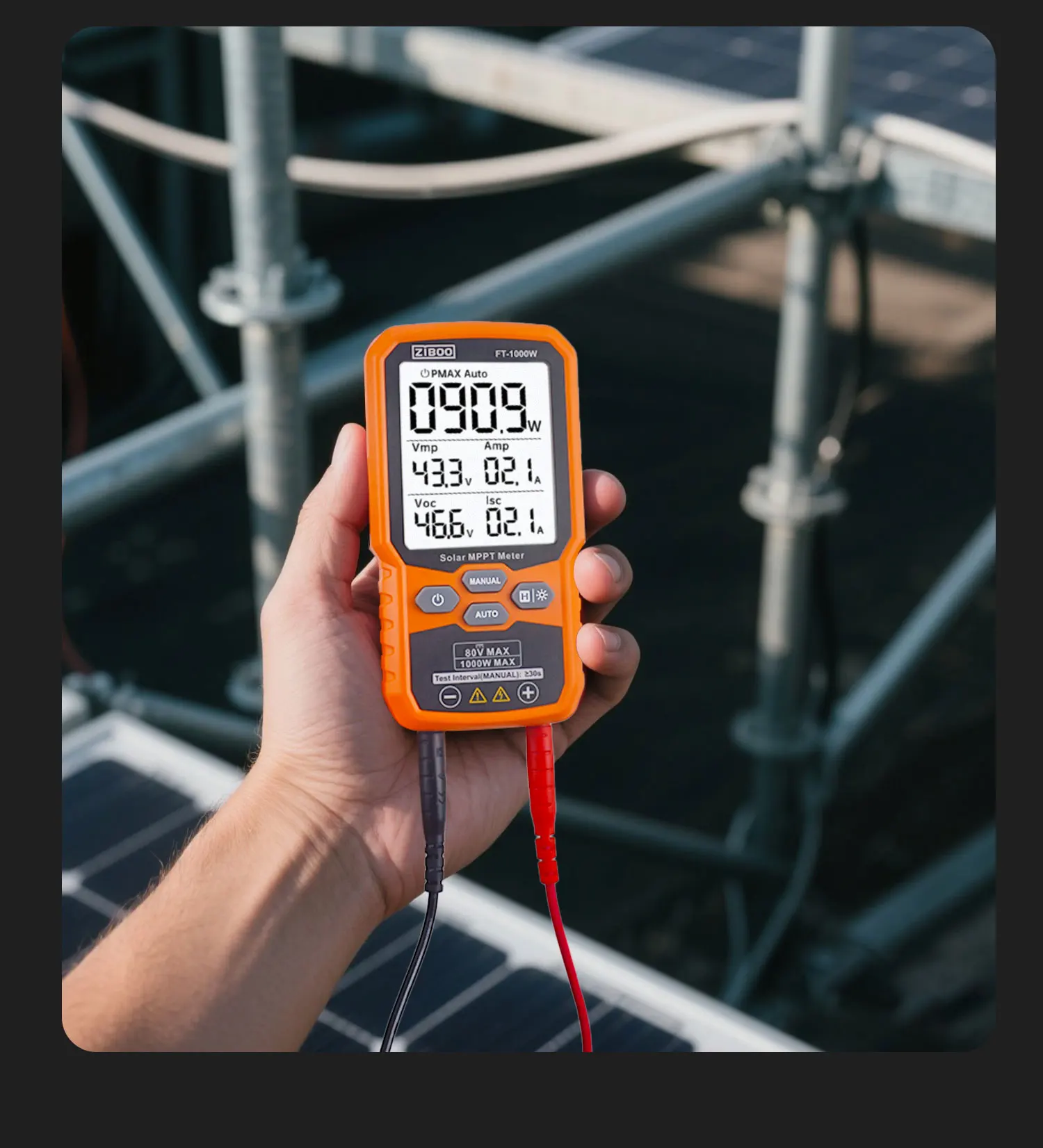 ZIBOO Solar MPPT Meter Photovoltaik Multimeter, PV Modul FT-1000W MAX Power Tester, Offene Stromversorgung Spannung Kurzschluss Strom – Detail 10