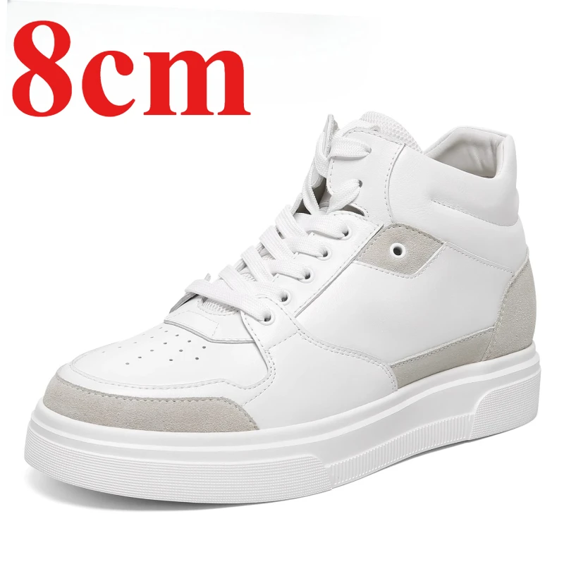 White Height Increasing Shoes Men's 8cm Fashionable Casual Board Shoes Lightweight and Comfortable Invisible Elevator Shoes Male