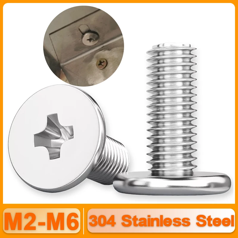 304 Stainless Steel Cross Phillips CM Ultra Thin Super Low Flat Wafer Head Screw Bolt M2 M2.5 M3 M4 M5 M6