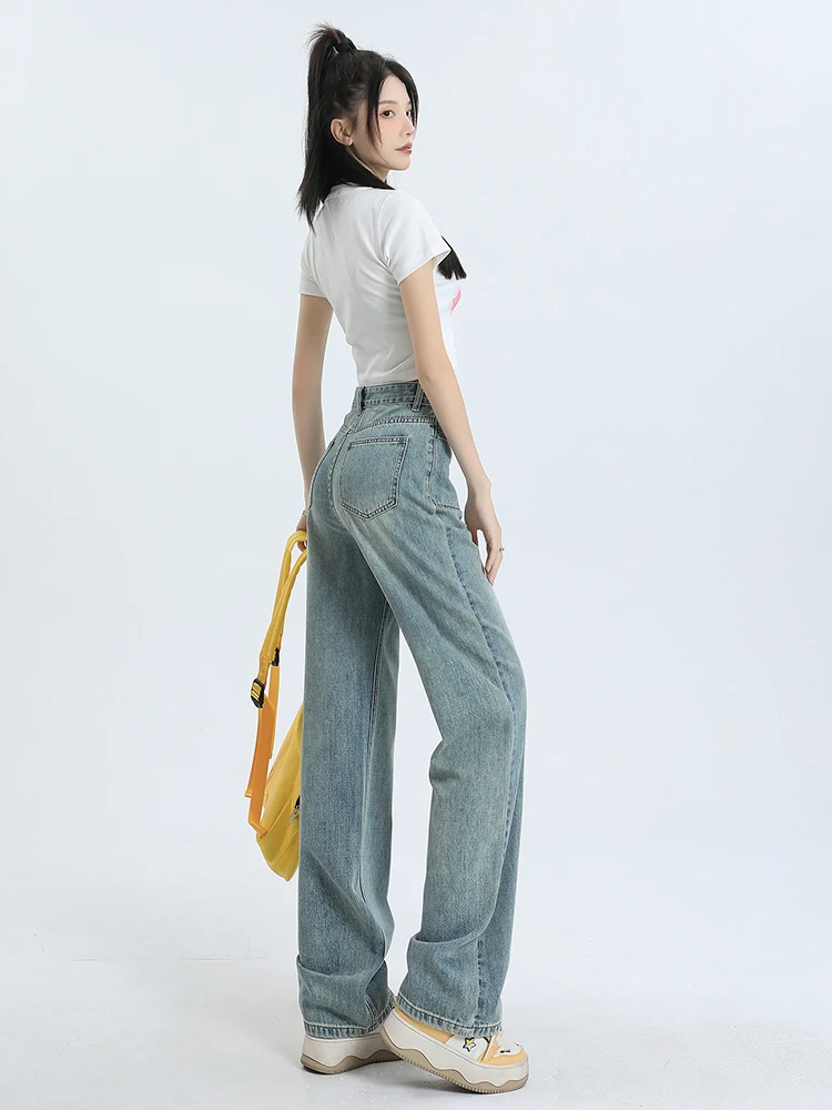 S-5XL Jeans Women Autumn Denim Leisure Streetweer Trendy Loose All-match Elegant Y2K Harajuku High Waist Pocket Simple Trousers