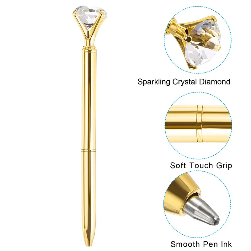 20Pcs Diamond Ballpoint Pens Gold Large Crystal Pens Rhinestones Ballpoint Pens Stationary Writing Supplies