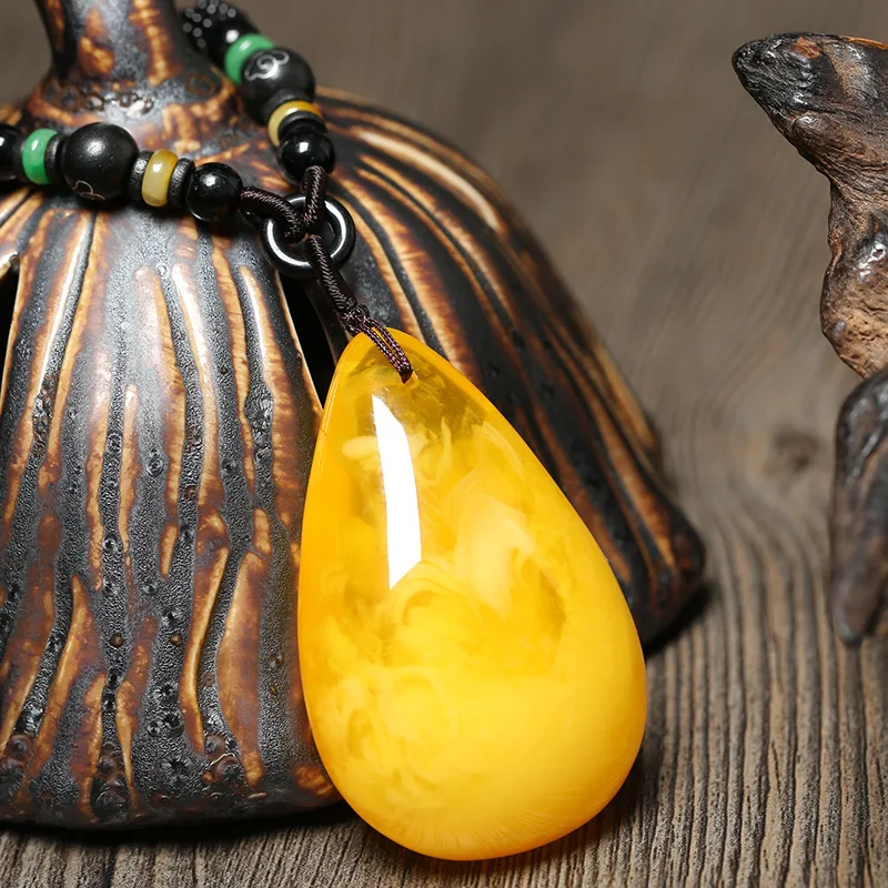 Natural Amber Necklace Men Women Healing Gemstone Fine Jewelry Genuine Baltic Yellow Amber Waterdrop Pendant Necklace