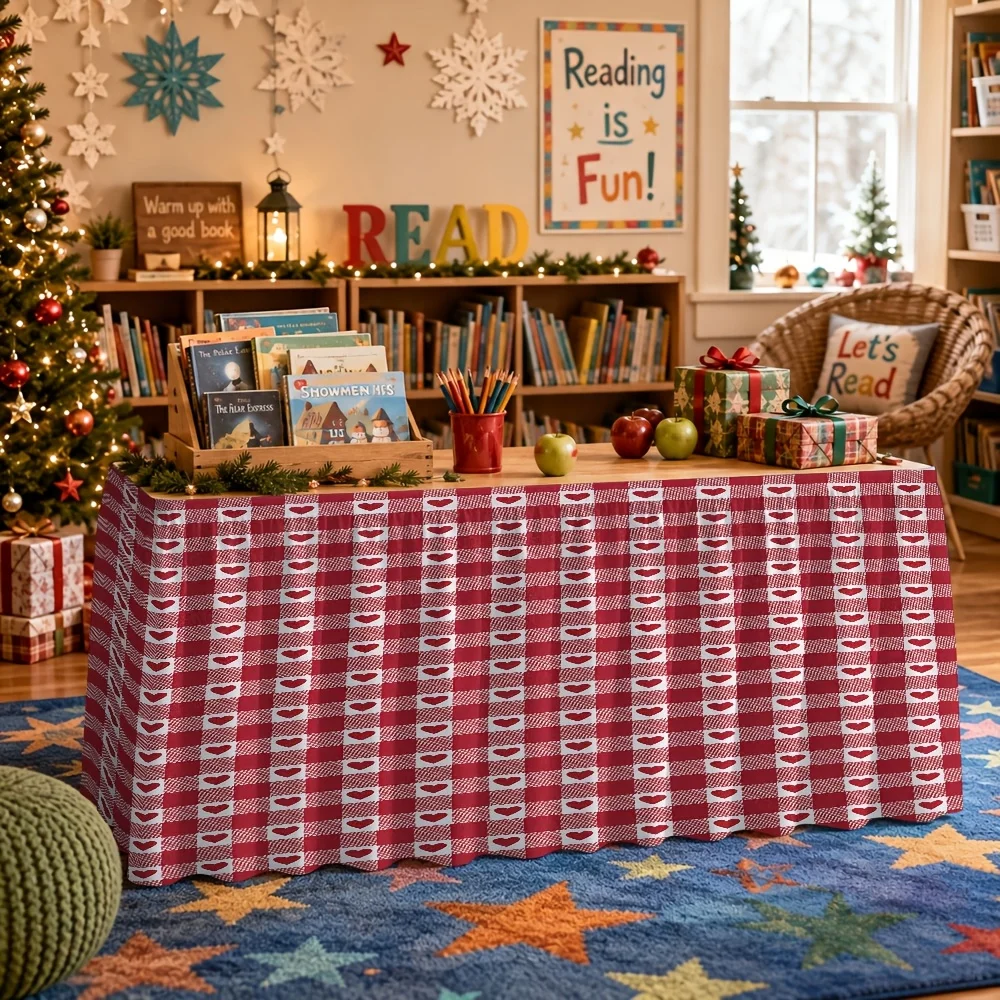 Check pattern table skirt and table cover - suitable for party events, kitchen and restaurant decoration