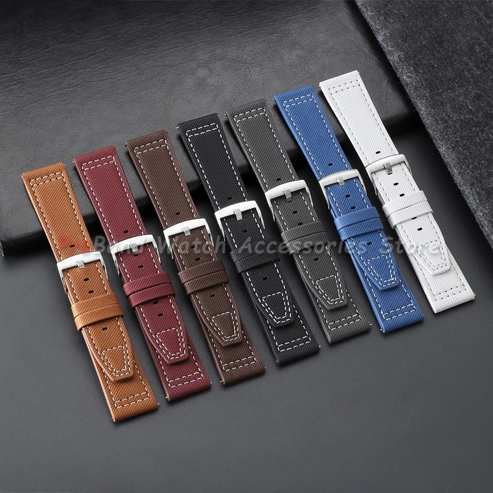 Stitching Cowhide Straps 20mm 22mm Retro Brown Blue Bracelet Soft Men's Leather Watch Strap for Iwc for Omega Pilots Watch Band
