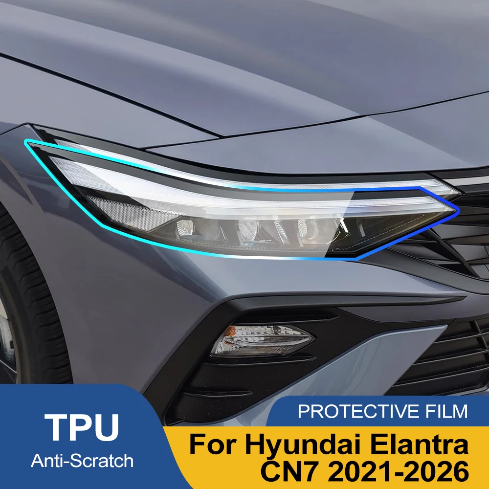 For Hyundai Elantra CN7 2021-2026 Smoke Black High Gloss Pre-Cut TPU Headlight Protective Film PPF Anti-Scratch Vinyl Wrap Cover
