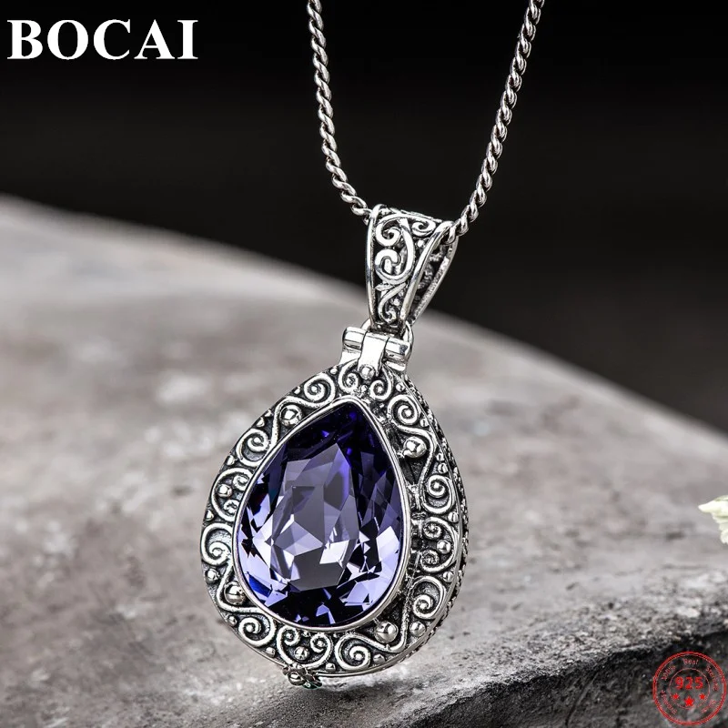 

BOCAI S925 Sterling Silver Pendant for Women New Fashion Pink Crystal Amethyst GaWu-box Can Be Opened Eternal Vine Jewelry