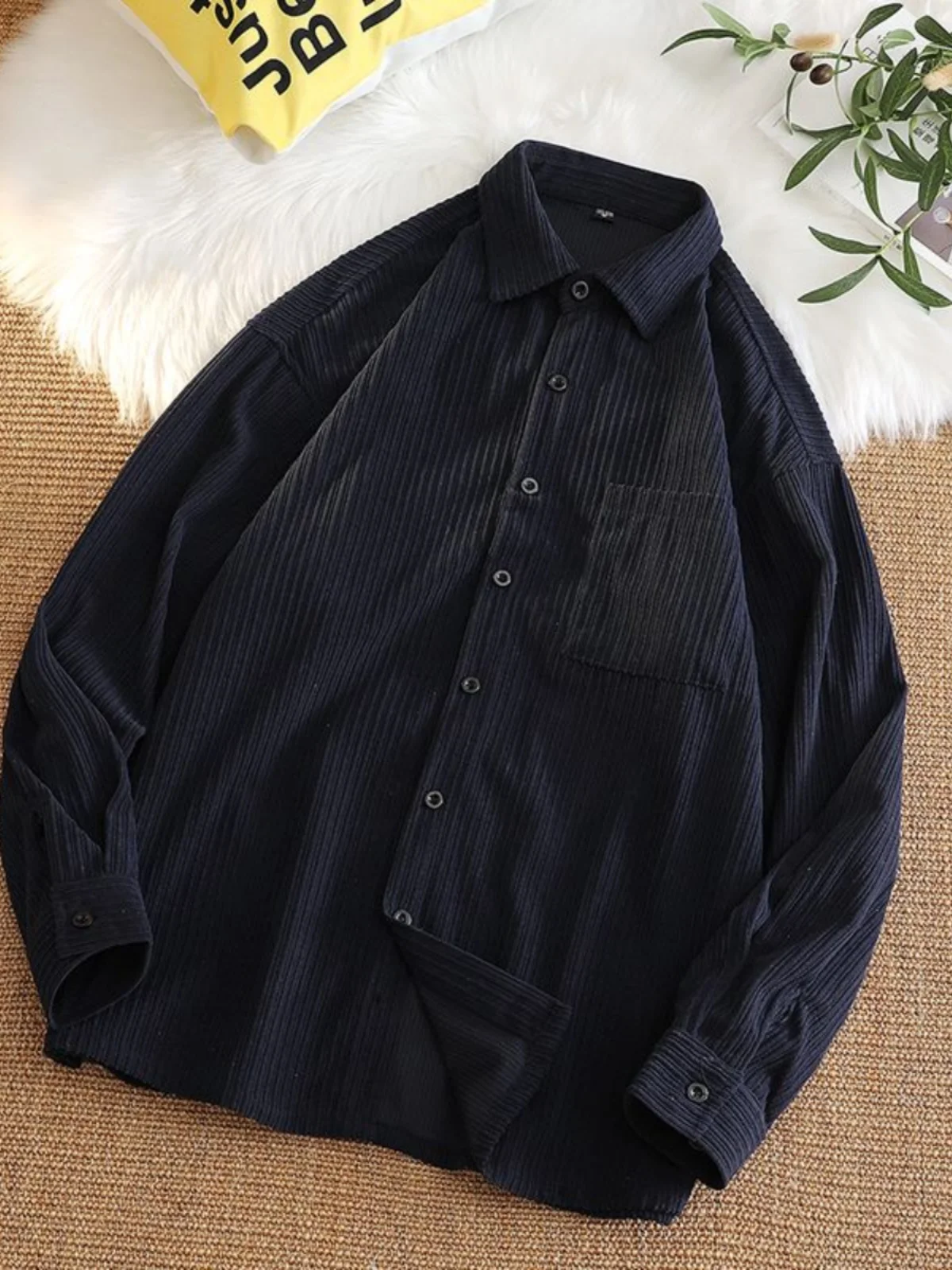 

Spring Autumn Loose Versatile Men's irt Long Sve Corduroy Outerwear Classic American Retro Sle Youth Faion Trend
