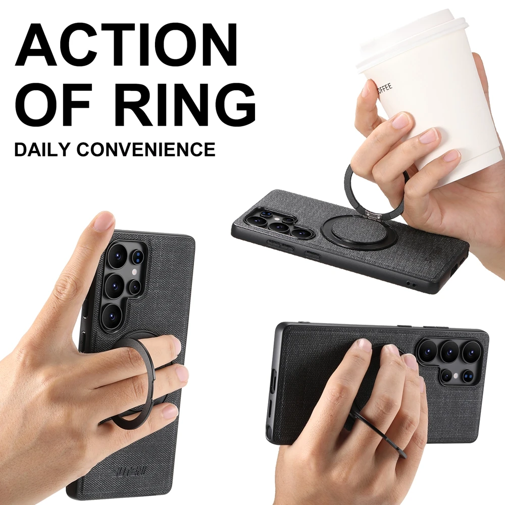 High Quality Busine Sle Bla Magnetic Phone Case for Samsung Galaxy S25 S24 S23 S22 Magsafe 360° Ring Bracket Protect Back Cover