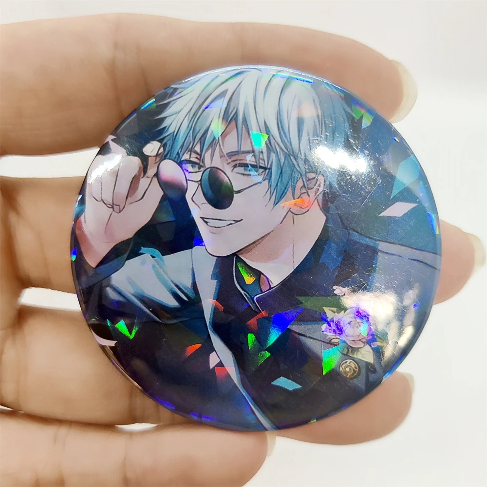 58mm HOT Anime Laser spilla Pin Gojo Satoru Fushiguro Toji Geto Suguru accessori per Badge Cosplay zaino regalo