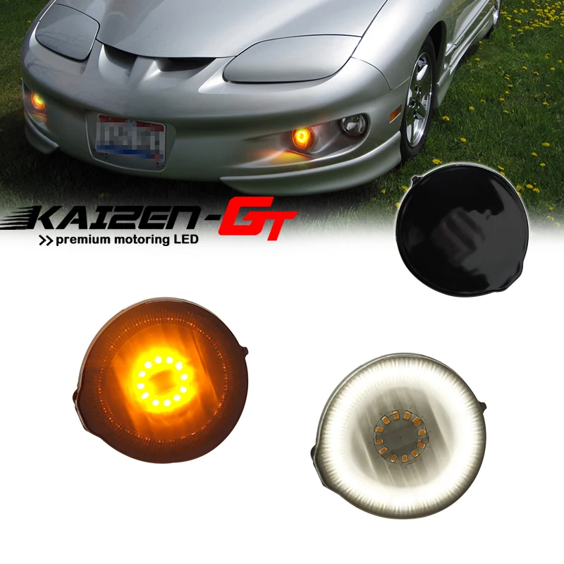 Switchback Amber Yellow & White LED Car Front Bumper Turn Signal Lights w/ DRL / Driving Lights For 1998-2002 Pontiac Firebird