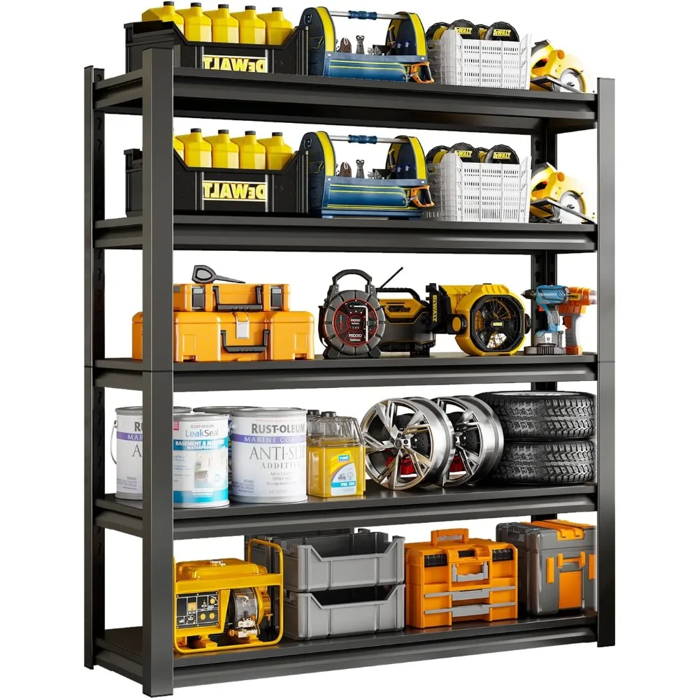 

48" W Garage Shelving Unit, Garage Storage Shelves 3000LBS Heavy Duty Shelves, Adjustable 5 Tier Metal Shelving Utility Shelf, S