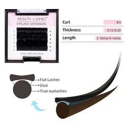 ARISON B/J 6 Rows Nature Ellipse Flat Lashes Soft Split-tips Volume Fans Eye lash Extensions individual Fake Eyelash For Whosale