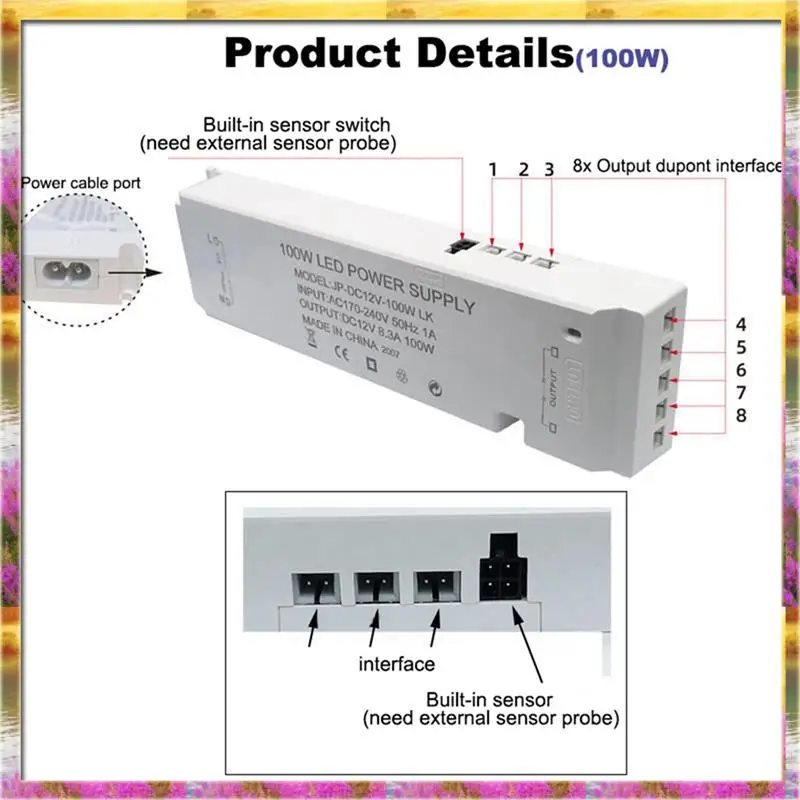 【AB07 Цена 】AC220V To DC 12V Трансформатор освещения Светодиодная лента для шкафа Световая лента Драйвер порта питания Простая установка 100W EU P