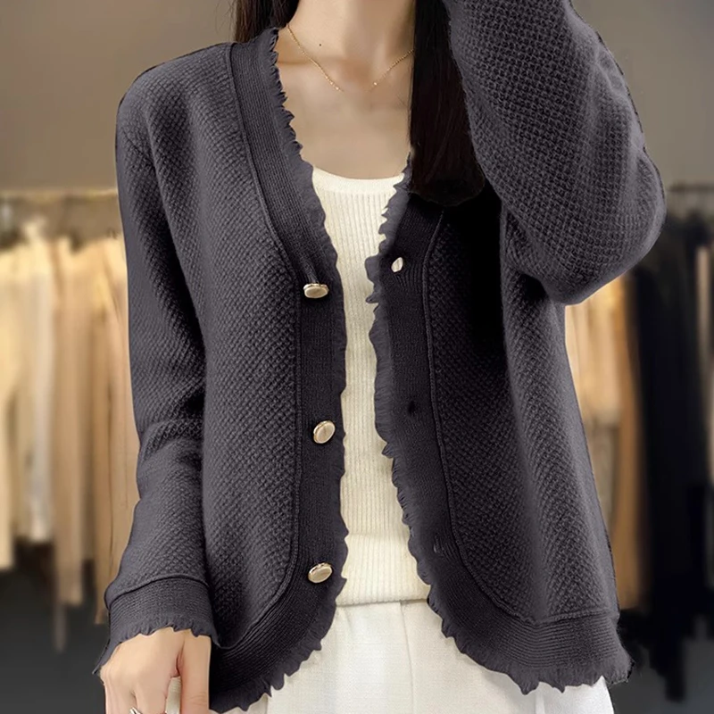 المرأة الخامس الرقبة سترة محبوك سترة قصيرة ربيع الخريف نمط جديد شرابة تصميم واحدة الصدر بلون سترة أعلى #3